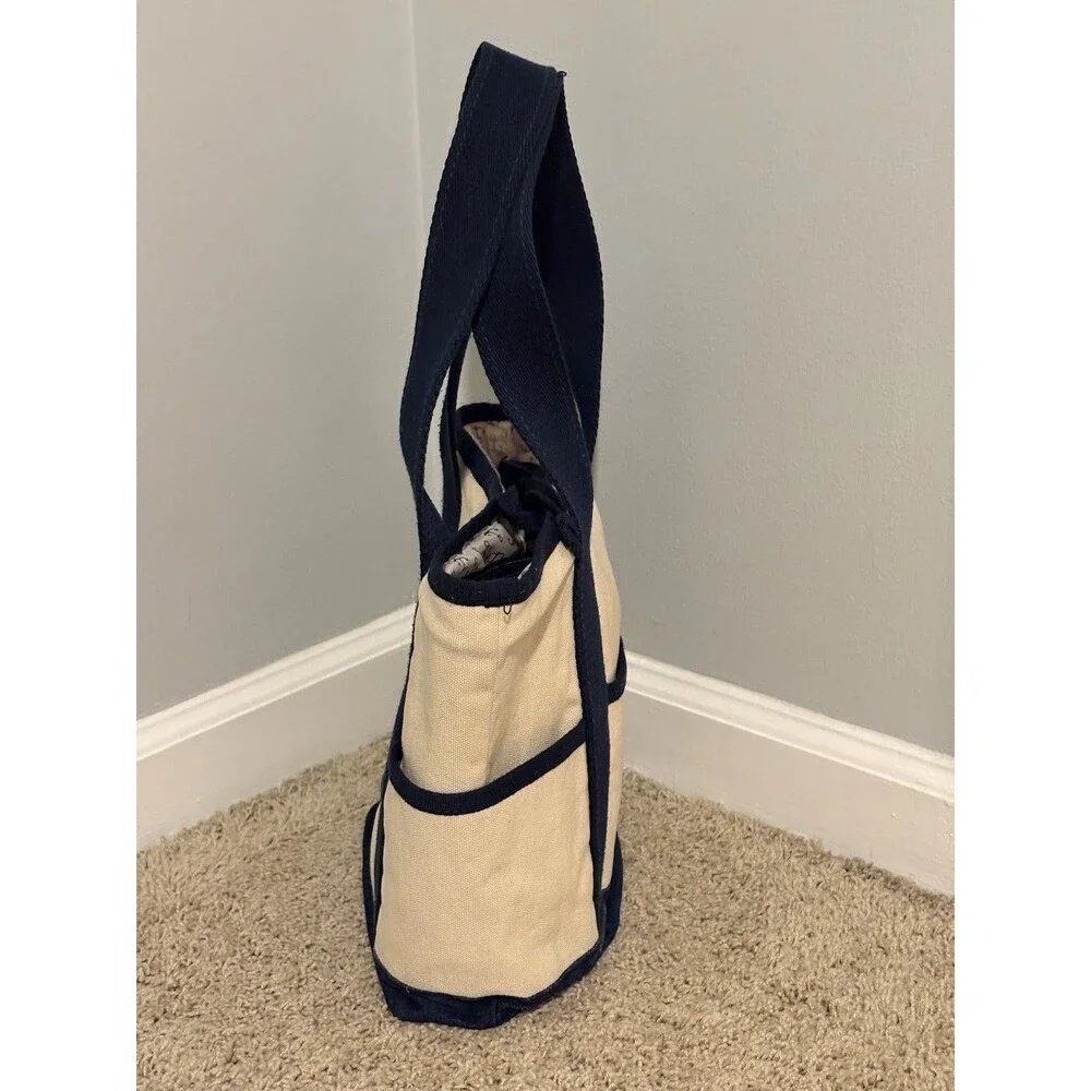 Boat Tote Bag Ivory Blue Matching Wristlet Anchor Print Lining 13”x 10